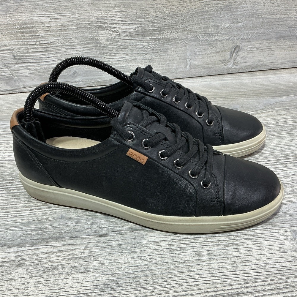 ECCO Soft 7 Sneakers Womens 9 40 EU Black Leather Lace Up Casual Shoes Sneakers